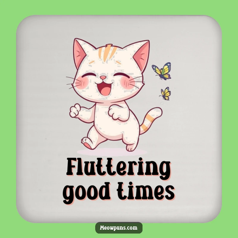 Funny Cat Butterfly Chase Coaster - Protect Surfaces Joyfully!