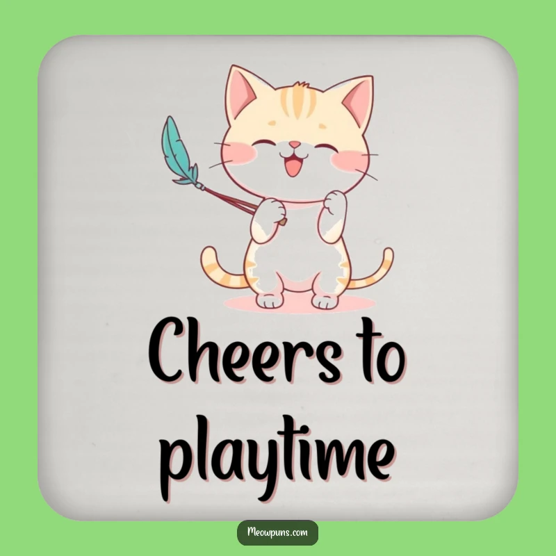 Funny Cat Feather Wand Coaster: Protect Surfaces with Playful Charm