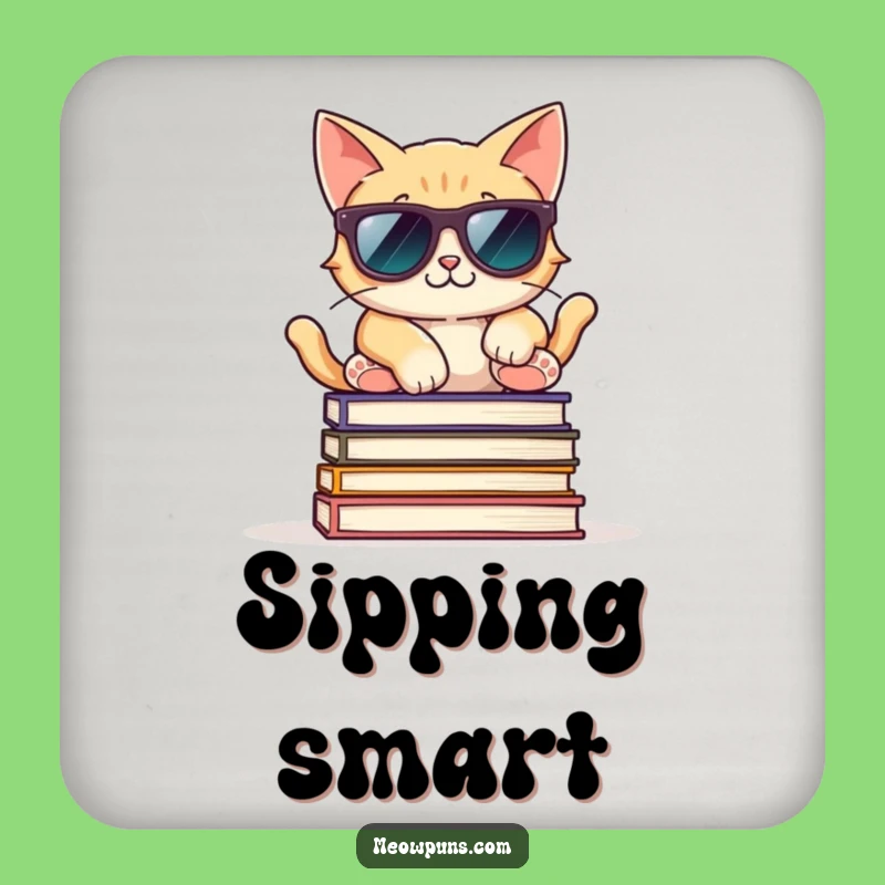 Funny Cool Cat Sunglasses Coaster: Protect Surfaces with Literary Coolness!