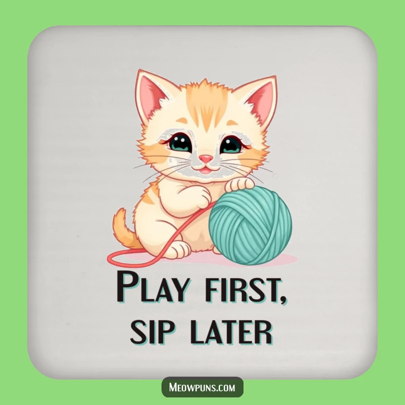 Funny Kitten Yarn Ball Coaster - Protect Surfaces with Playful Charm