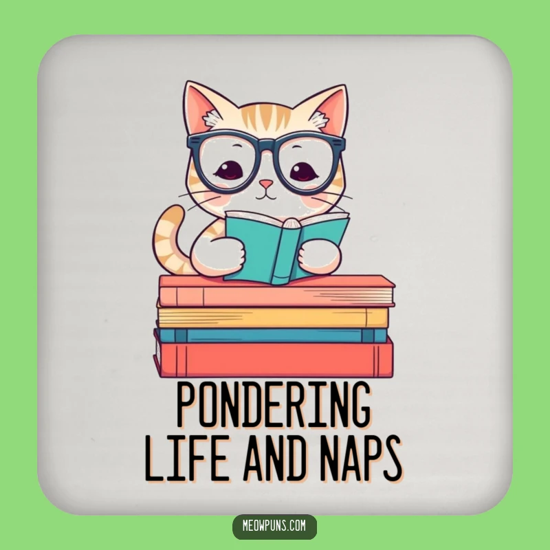 Funny Reading Cat Coaster - Protect Surfaces with Literary Humor Gift