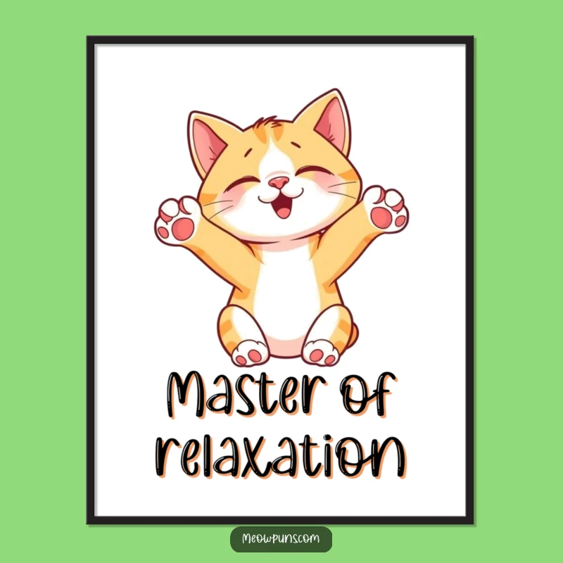 Funny Cat Stretching Poster: Cute Paws in Air Wall Art, Hilarious Feline Decor Funny Gift