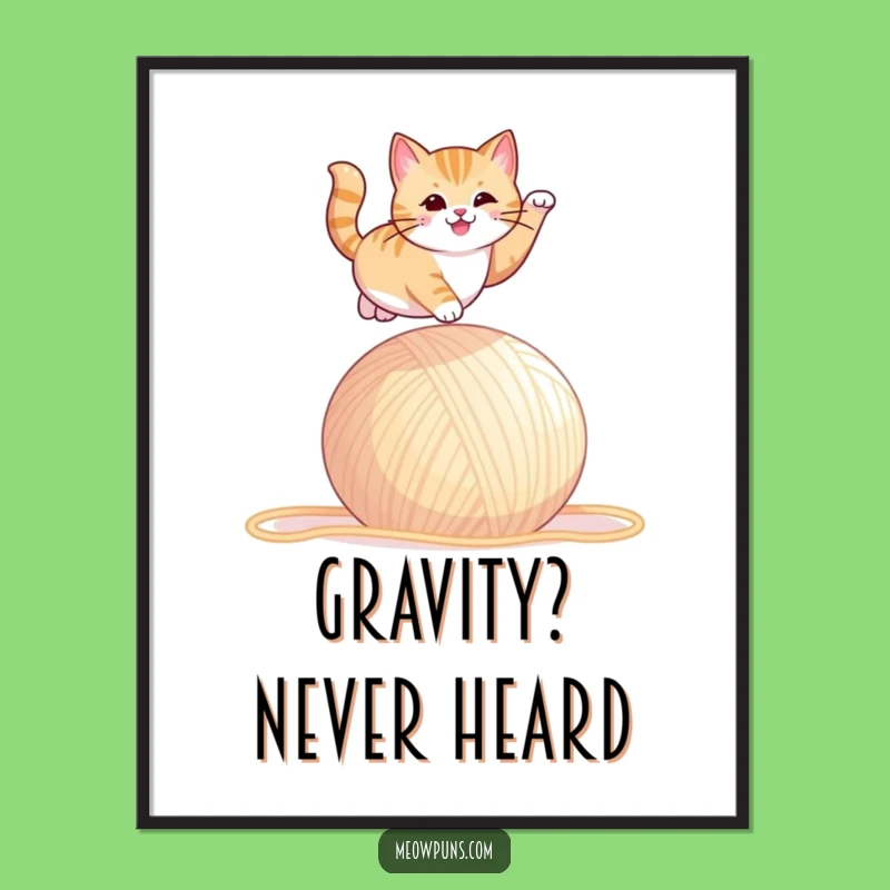 Funny Cat Yarn Leap Poster: Dynamic Feline Action Art for Walls