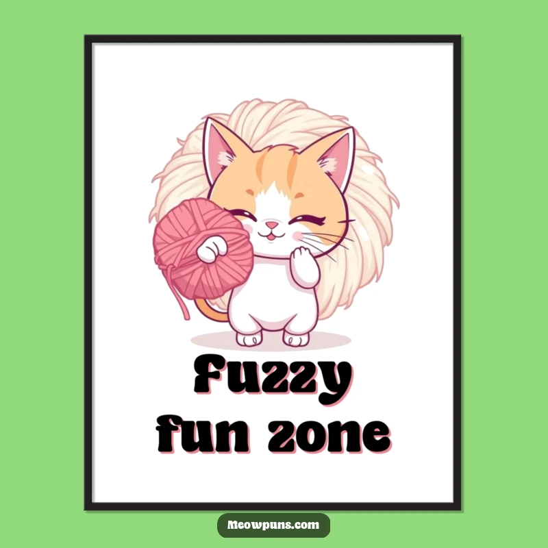 Funny Cat Yarn Pom-Pom Poster: Whimsical Wall Art for Cat Lovers!