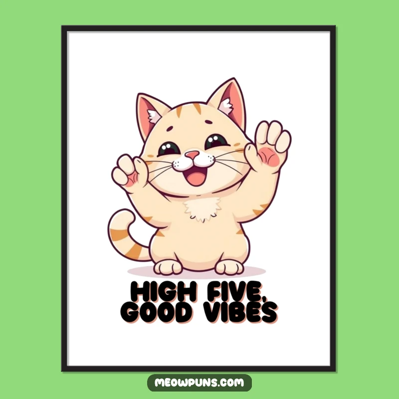 Funny High Five Cat Poster: Vibrant Wall Art of a Celebratory Feline!