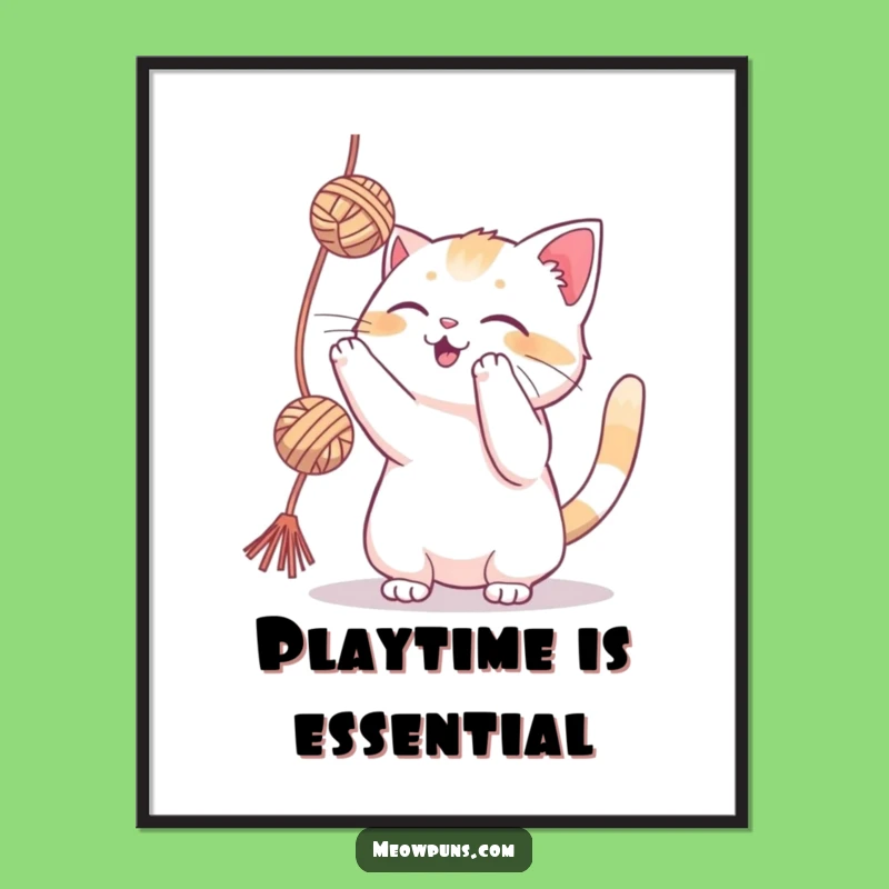 Funny Playful Cat Yarn Poster: Add Whimsy and Joy to Your Walls