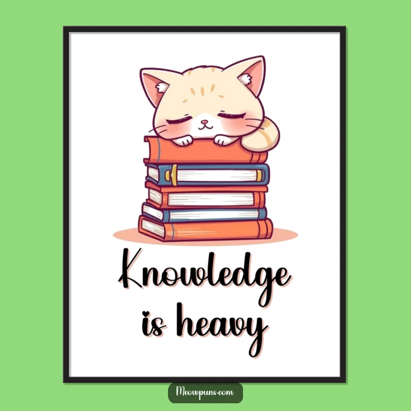 Funny Sleepy Cat Poster - Whimsical & Hilarious Art for Book Lovers