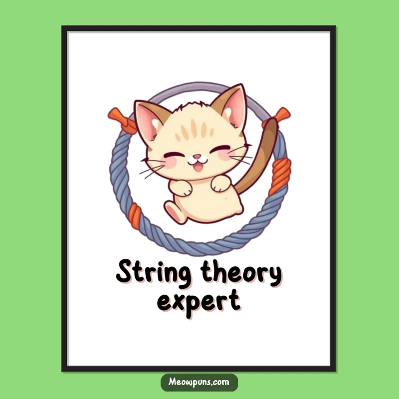 Funny Cat Yarn Poster: Siamese Cat Jumping Art, Whimsical Playful Gift