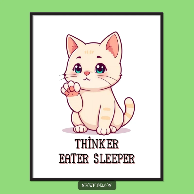 Funny Cat Thinking Pose Poster: Contemplative Feline Art for Walls