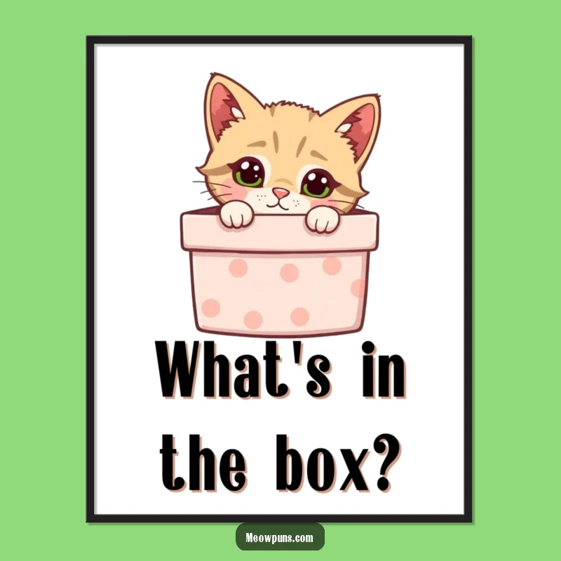 Funny Curious Cat Gift Box Poster - Hilarious Wall Art for Playful Spaces