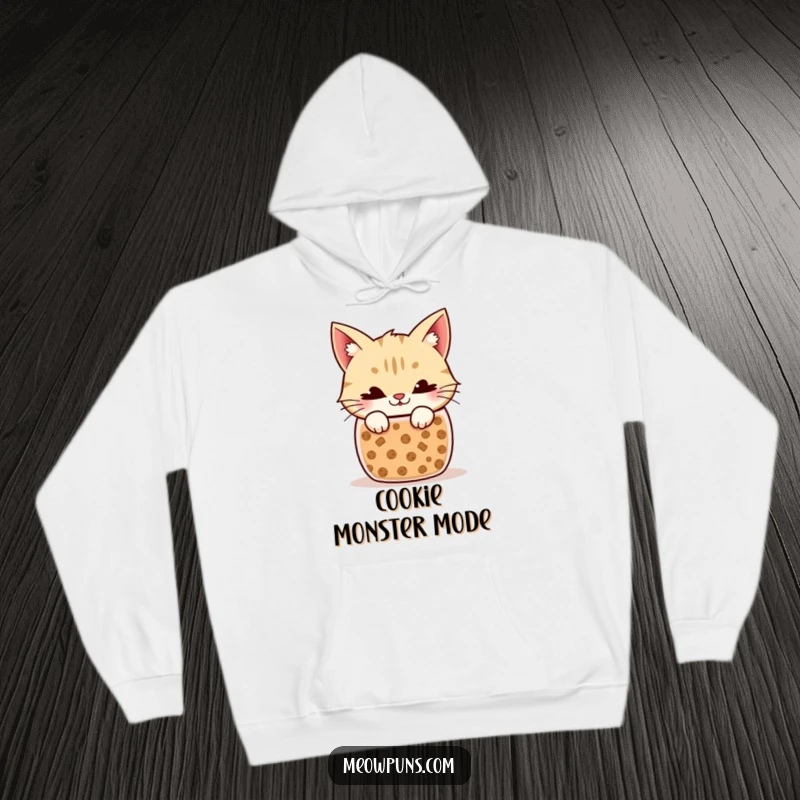 Funny Cat Hoodie: Soft, warm hoodie with a sneaky cat peeking from a cookie jar, perfect for lounging and feeling mischievous.