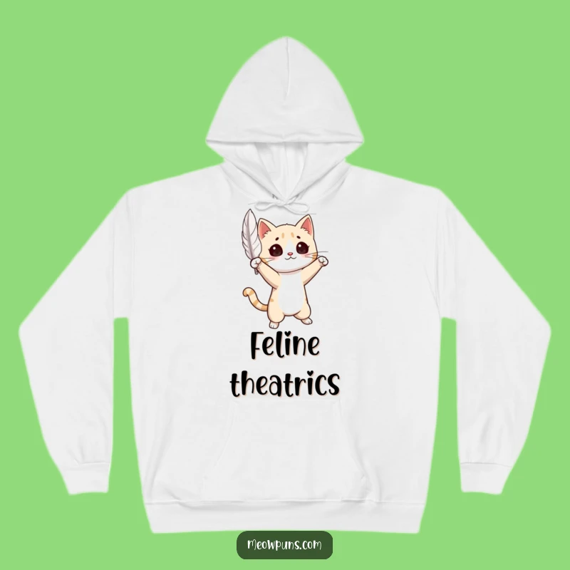 Cozy Funny Cat Feather Drama Hoodie: Stay Warm and Theatrical!