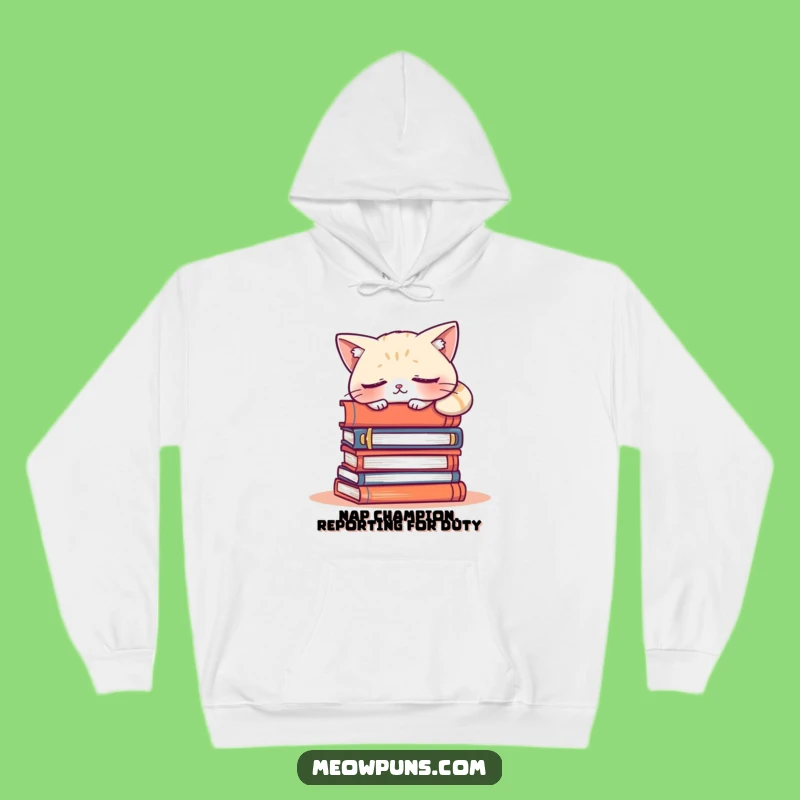 Funny Sleepy Cat Hoodie - Cozy & Hilarious Gift for Bookish Cat Fans