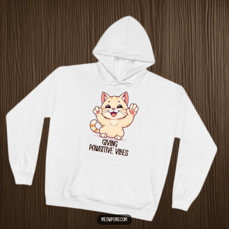 Funny High Five Cat Hoodie: A happy cat gives a high five, offering cozy humor and encouragement.