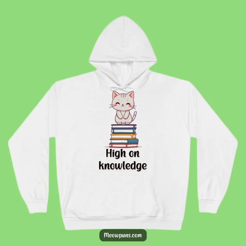 Funny Cat Books Hoodie: Grey Cat Balancing Sweatshirt, Cozy Literary Gift