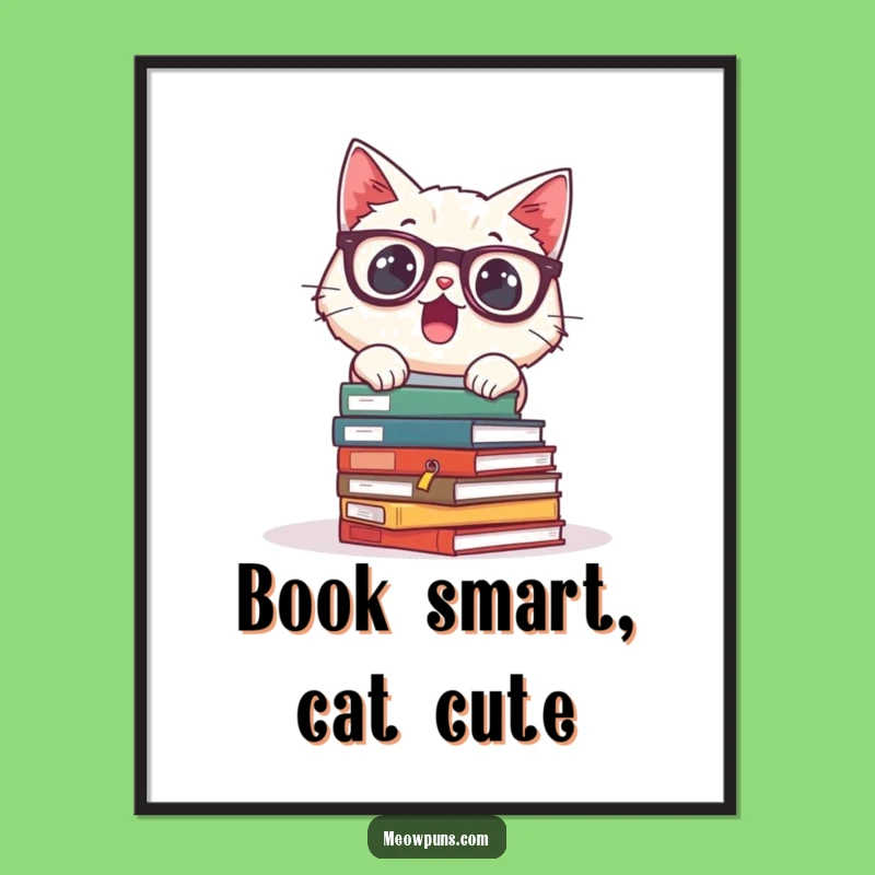 Funny Free Printable Wall Art: Surprised Cat Books Stack, Quirky DIY Downloadable Decor