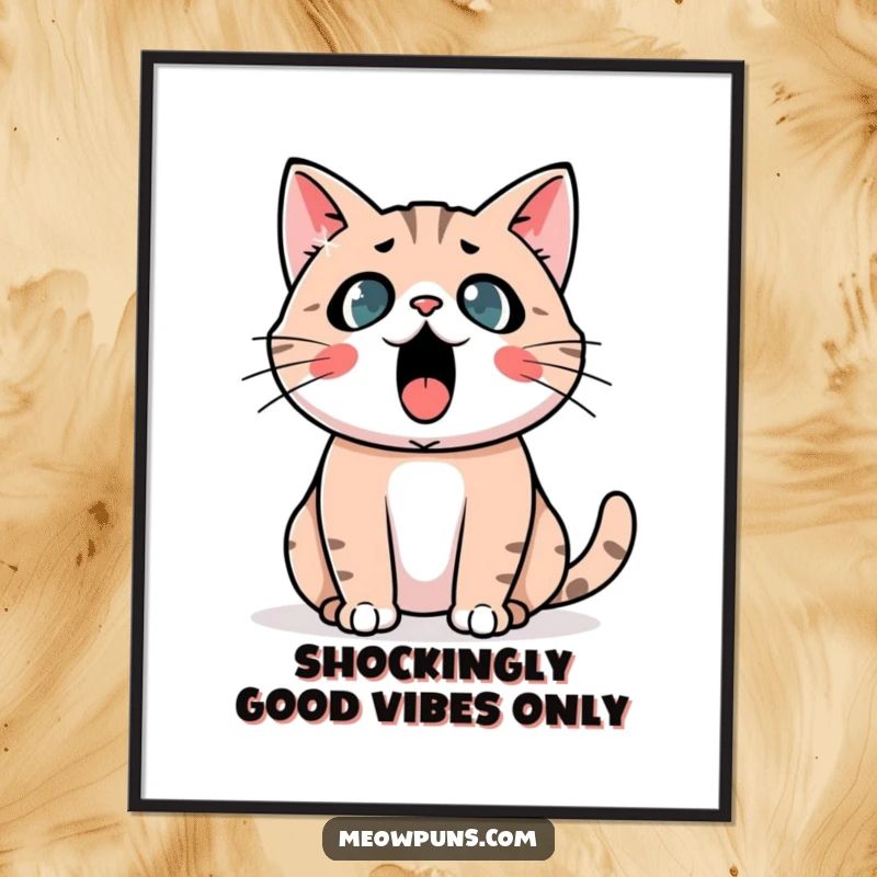 Funny Free Printable Astonished Cat Wall Art: Cat looks wide-eyed and astonished with a huge exclamation mark.