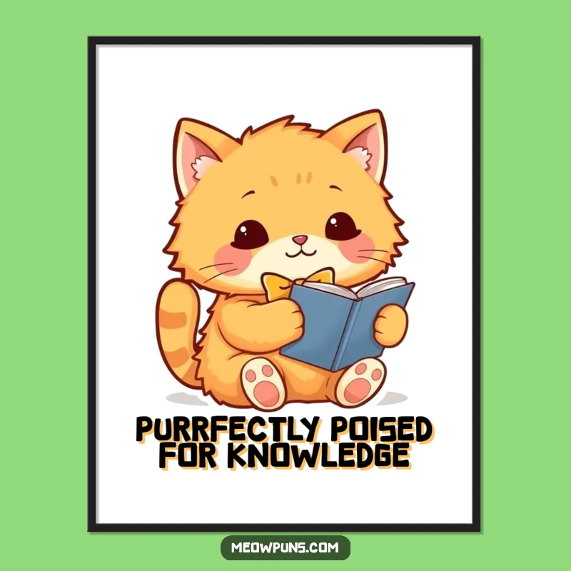 Free Printable Wall Art: Bookish Orange Cat, Funny Downloadable Decor Gift