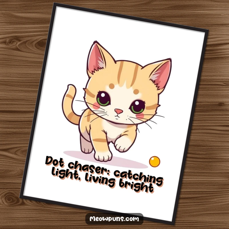 Funny Free Printable wall art capturing a cat's intense focus and hilarious pursuit of a tiny laser pointer dot.