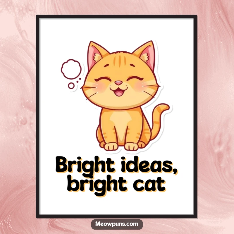 Funny Free Printable Wall Art: A happy ginger cat wearing a tiny thought bubble, pondering life's simple joys.