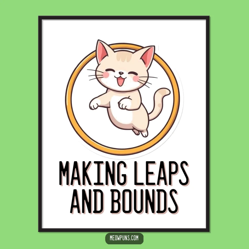 Free Printable Wall Art: Hilarious Cat M-Hoop Jump, Quirky Downloadable Decor