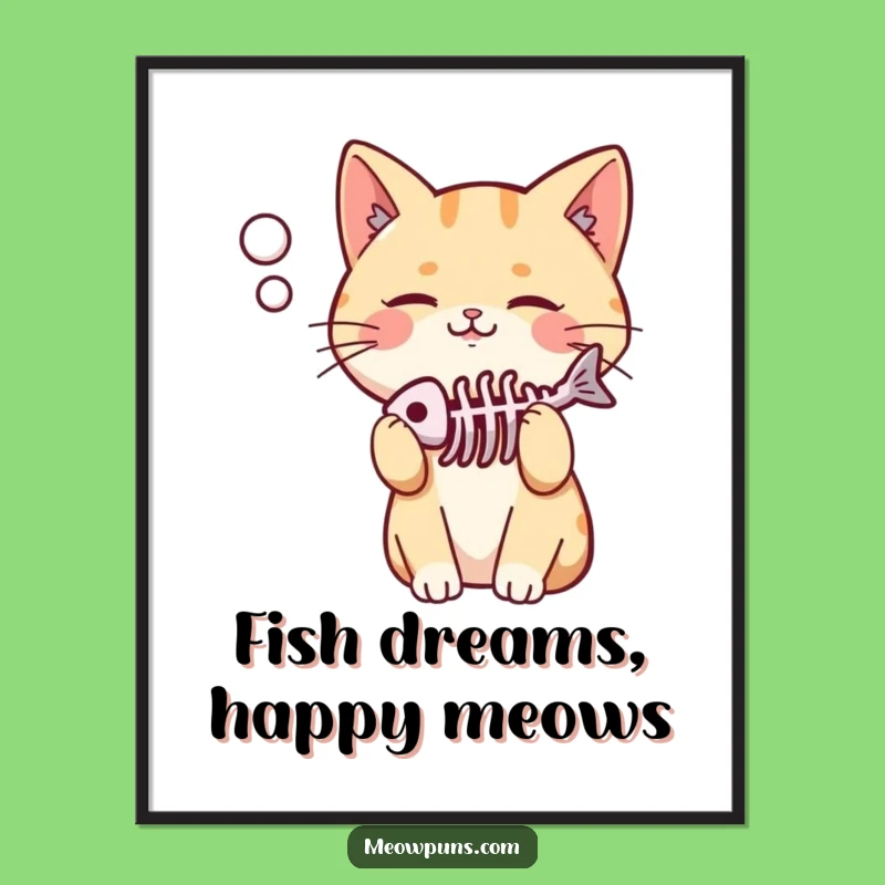 Funny Free Printable Wall Art: Pleased Cat Fish Dream, Quirky DIY Downloadable Decor