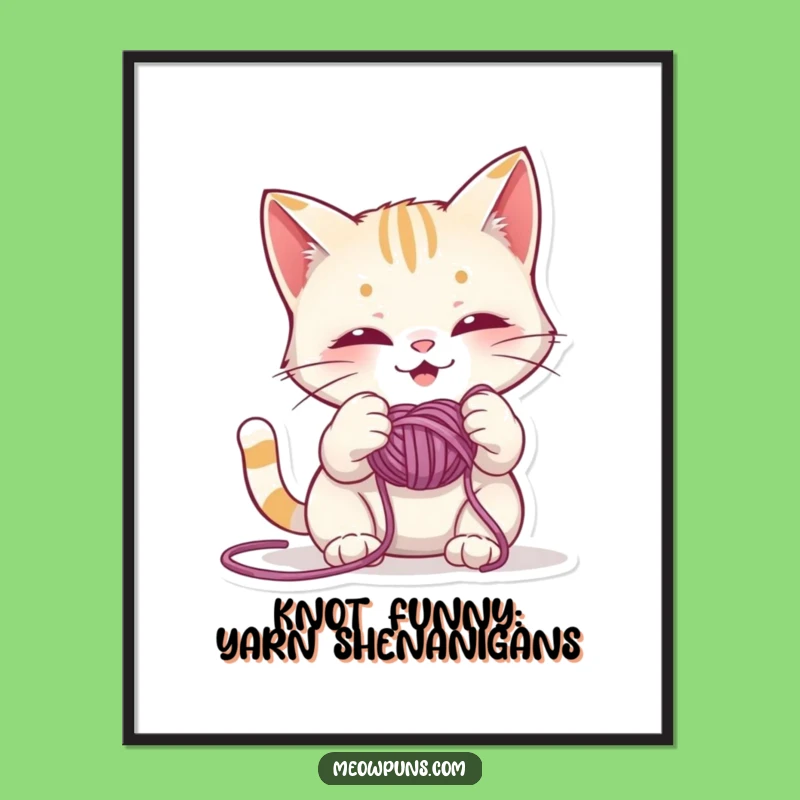 Free Printable Wall Art: Funny Mischief Cat Playing with Yarn - Quirky Decor