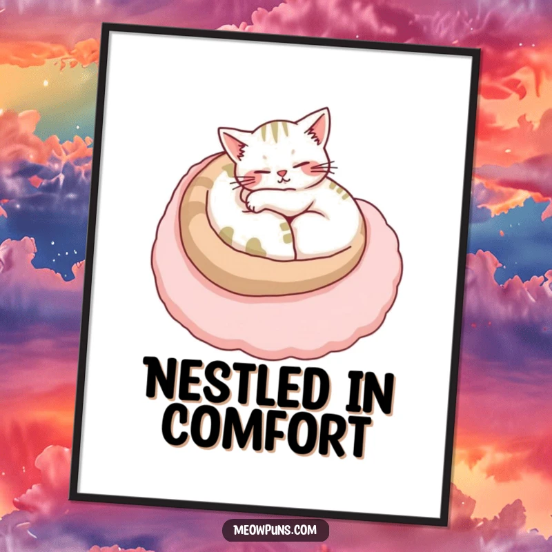Funny Free Printable Wall Art: Cat peacefully curled up on a large, soft, plush letter, looking content.