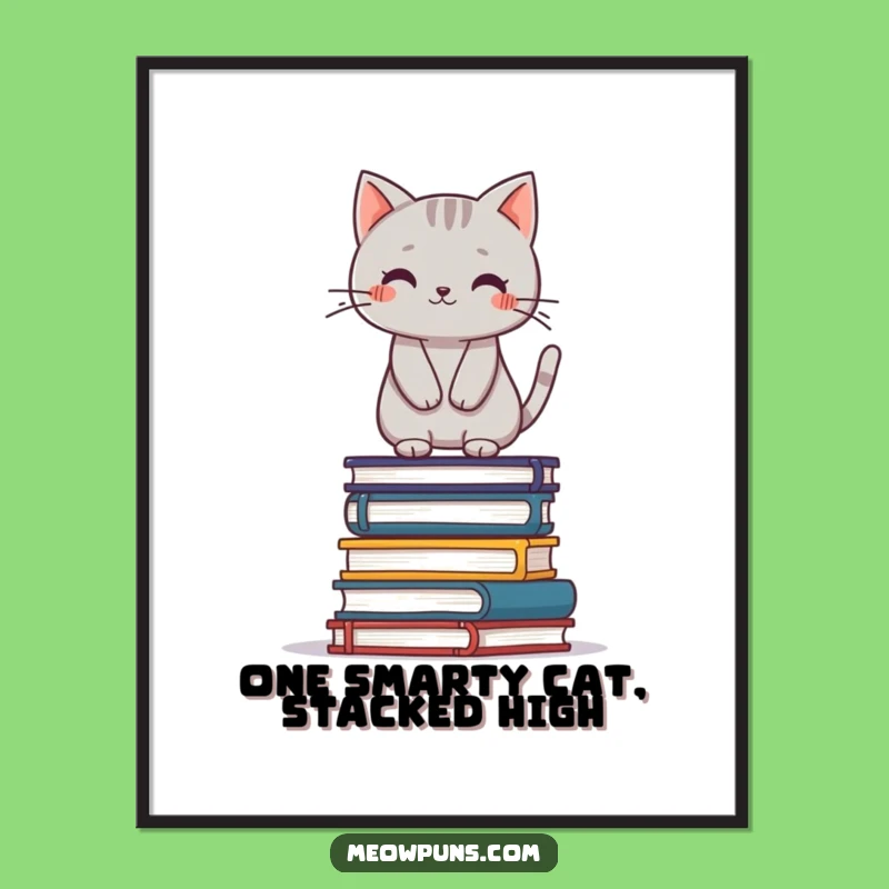Free Printable Wall Art: Balancing Book Cat, Humorous Downloadable Decor