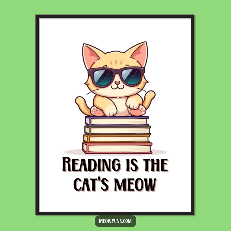 Funny Printable Wall Art: Cool Cat Reading Books, Free Downloadable Decor