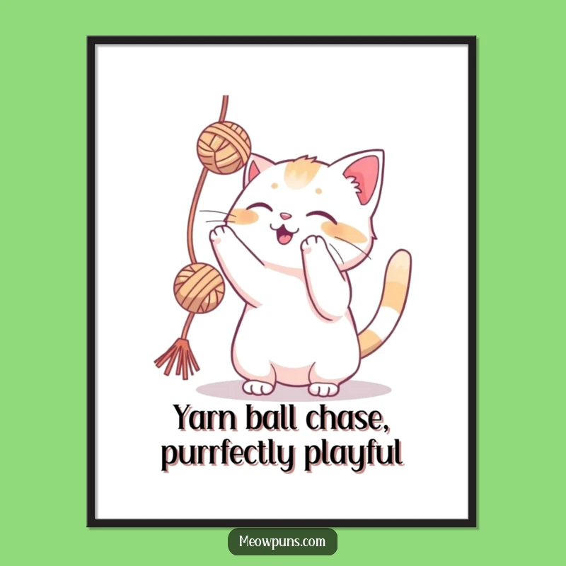 Funny Free Printable Wall Art: Playful Cat and Yarn - Quirky Downloadable Decor