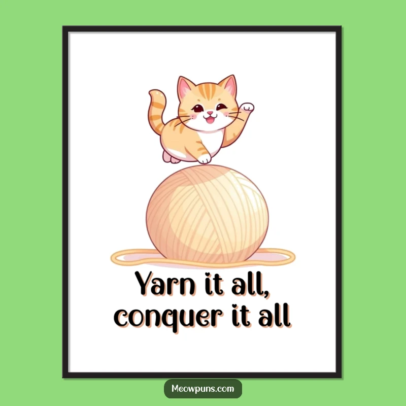 Funny Free Printable Wall Art: Cat Yarn Leap Action, Humorous Downloadable Art for Playful Decor