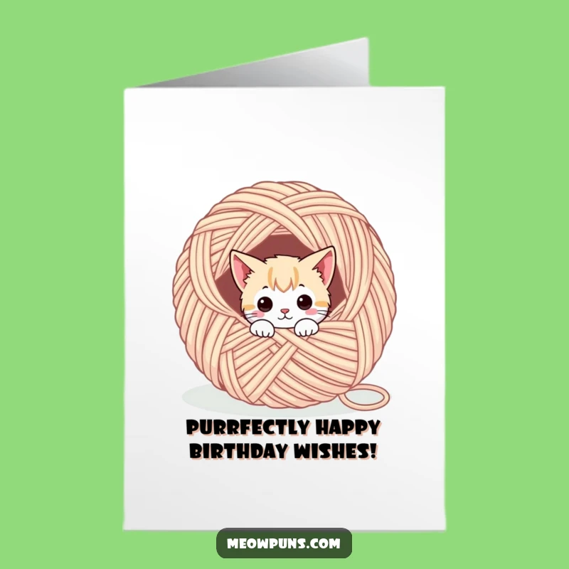 Free Printable Birthday Card: Cat Yarn Character Funny Downloadable Gift