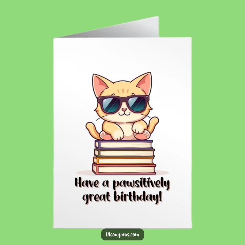 Free Printable Birthday Card: Cool Cat Vibes, Relaxed Book Lover Gift
