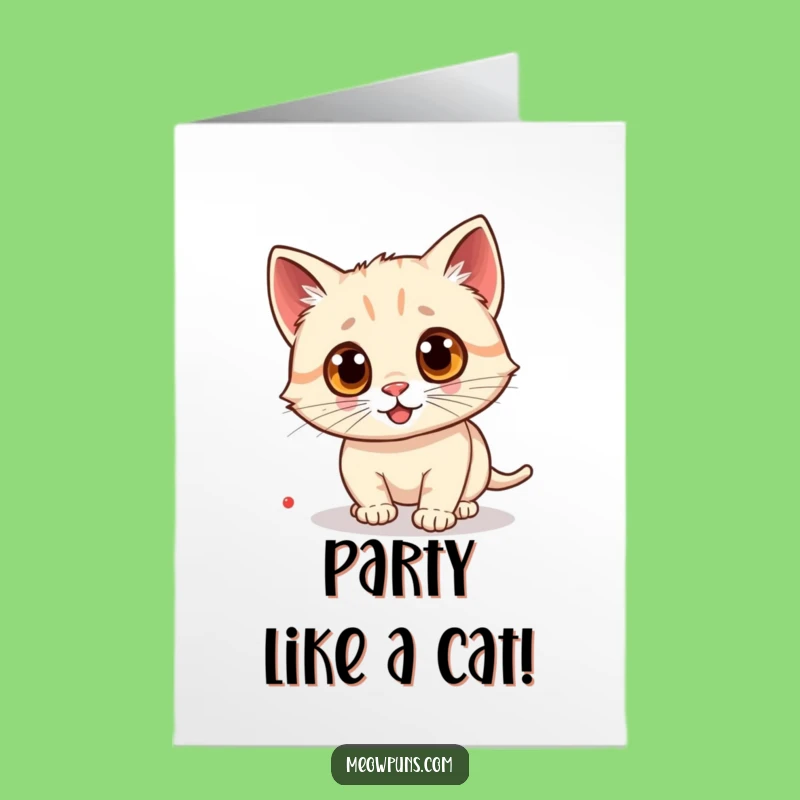 Free Printable Birthday Card: Googly Eyed Cat Laser Chase, Funny Downloadable