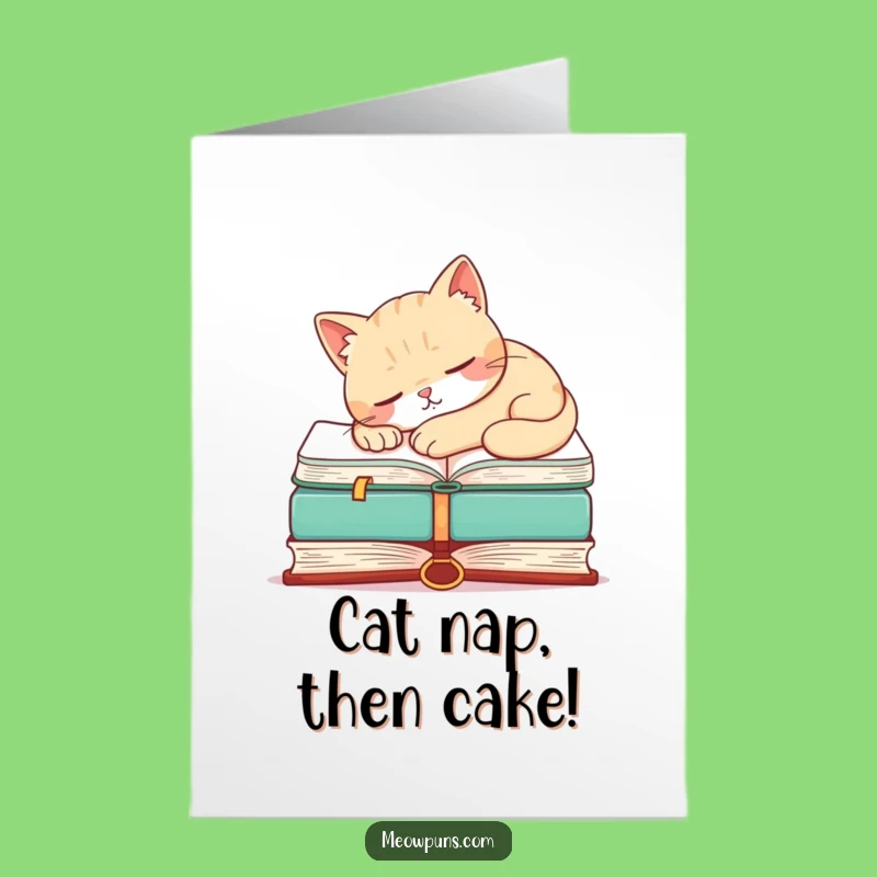 Free Printable Birthday Card: Napping Cat Book Lover Humor, Funny Downloadable Gift