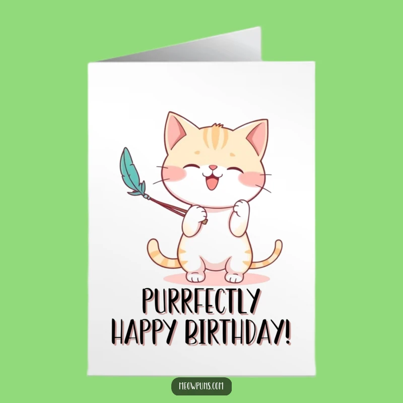 Free Printable Birthday Card: Playful Cat Character Funny Downloadable Gift