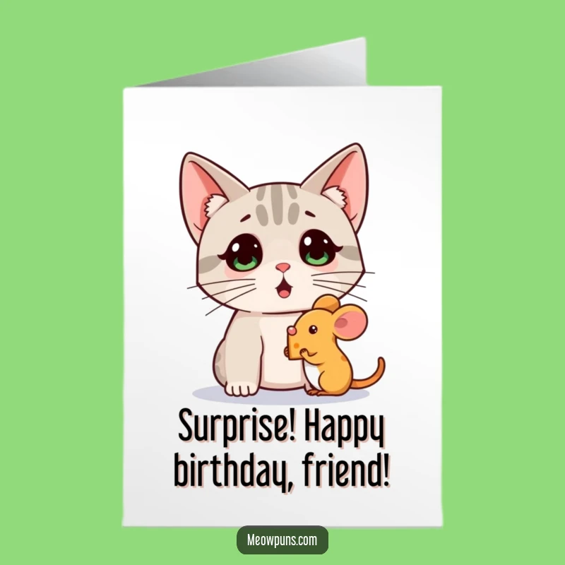 Free Printable Birthday Card: Surprised Cat Mouse Cheese, Funny Gift