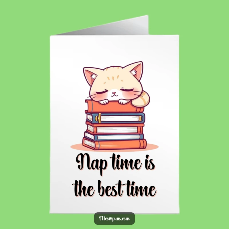 Free Printable Funny Cat Birthday Card: Sleepy Bookworm Cat Napping - Instant Download Gift