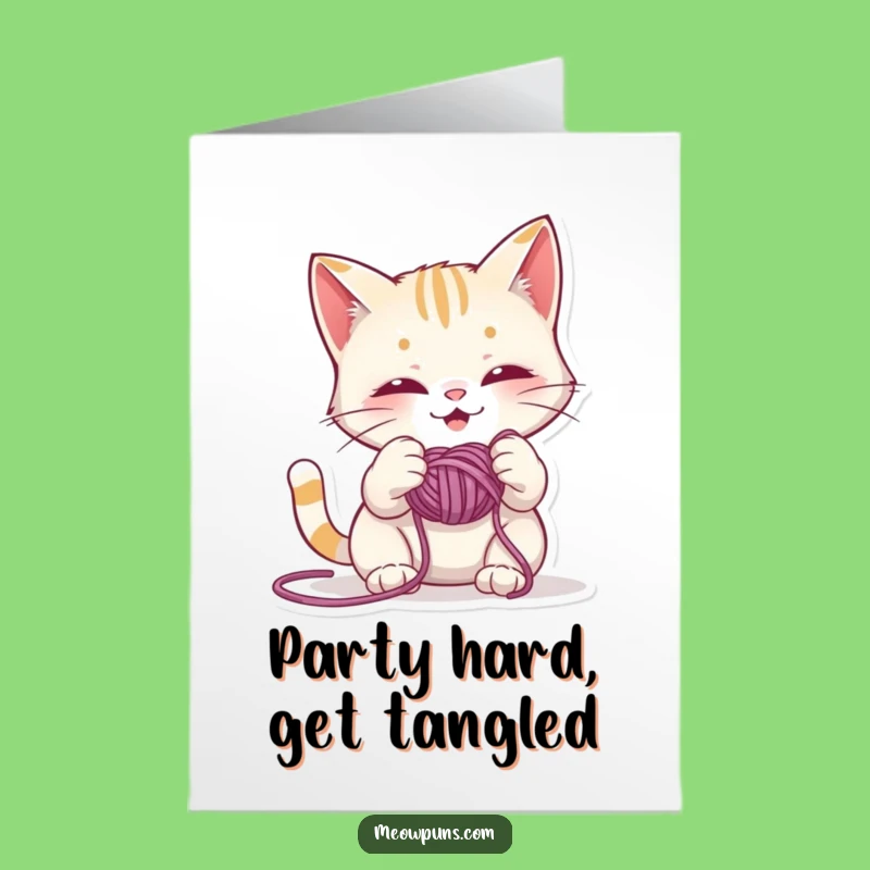 Free Printable Funny Cat Birthday Card: Yarn-Loving Mischief Cat - Instant Download Fun