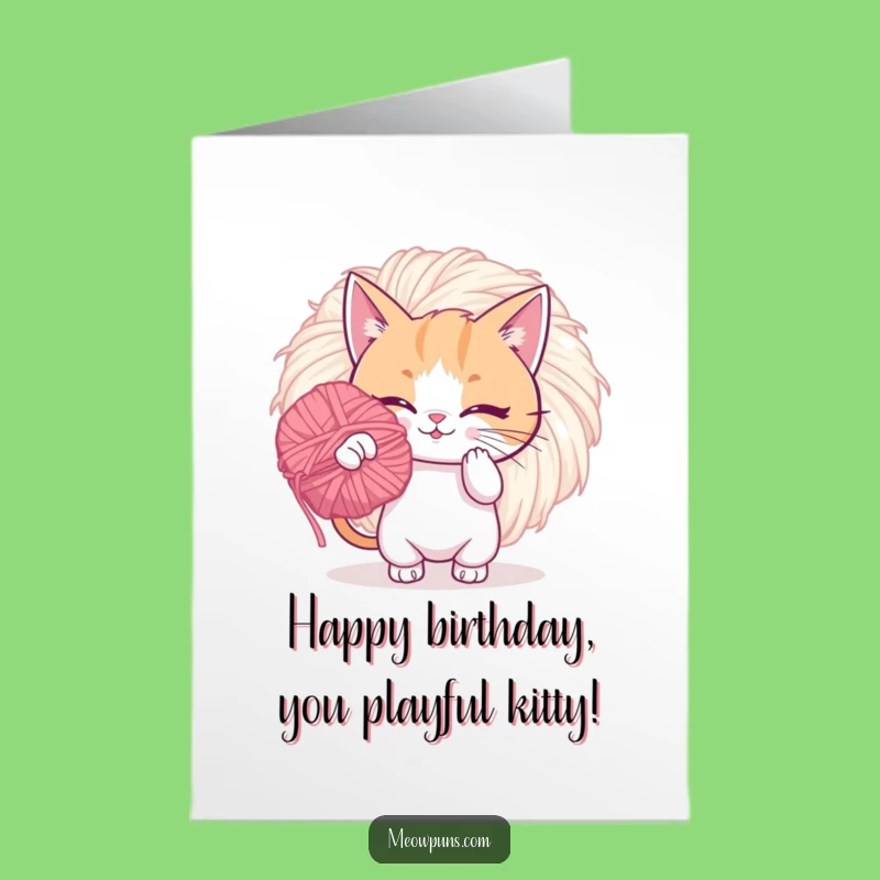 Free Printable Birthday Card: Playful Cat Yarn Fun, Whimsical Greeting Gift