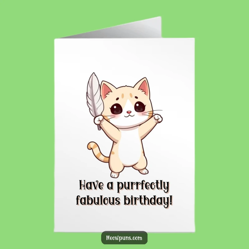 Free Printable Birthday Card: Dramatic Cat, Feather Play, DIY Downloadable Gift