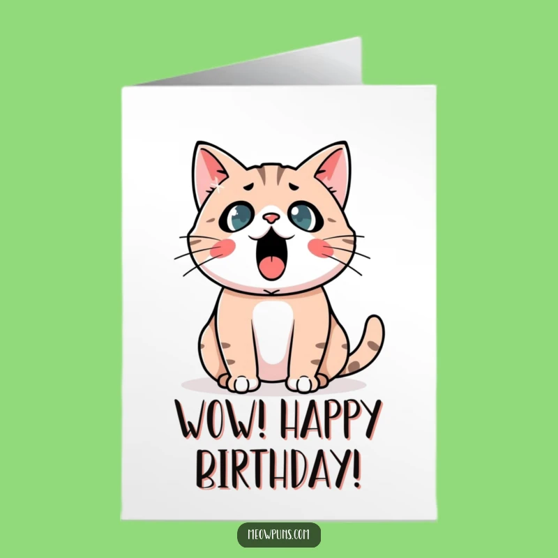 Free Printable Astonished Cat Birthday Card: Shocked Feline Downloadable Gift