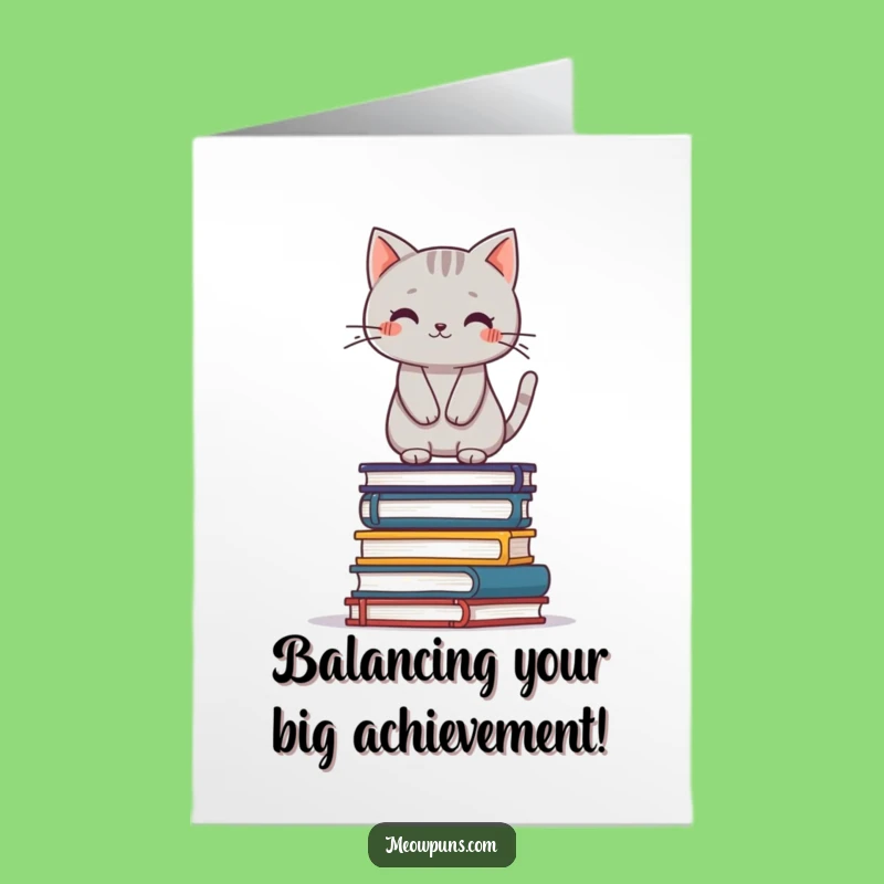Free Printable Congrats Card: Bookworm Cat Balance, Witty Downloadable Gift