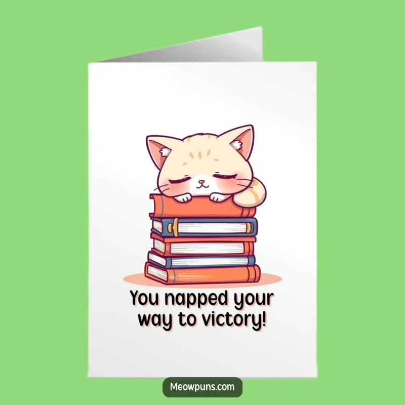 Free Printable Cat Congratulations Card: Sleepy Book Cat - Humorous Downloadable Greeting