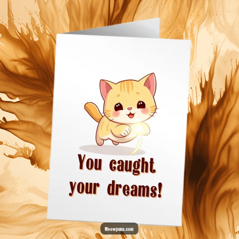 Funny Free Printable Congratulations Card: A cat intensely focused on chasing a bright glowing laser dot.