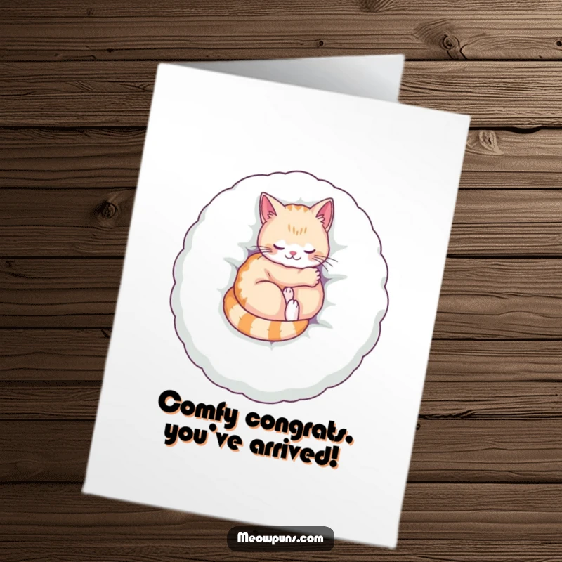Funny Free Printable Congratulations Card: Cat curled on a big letter, symbolizing peaceful success and relaxation, downloadable art.