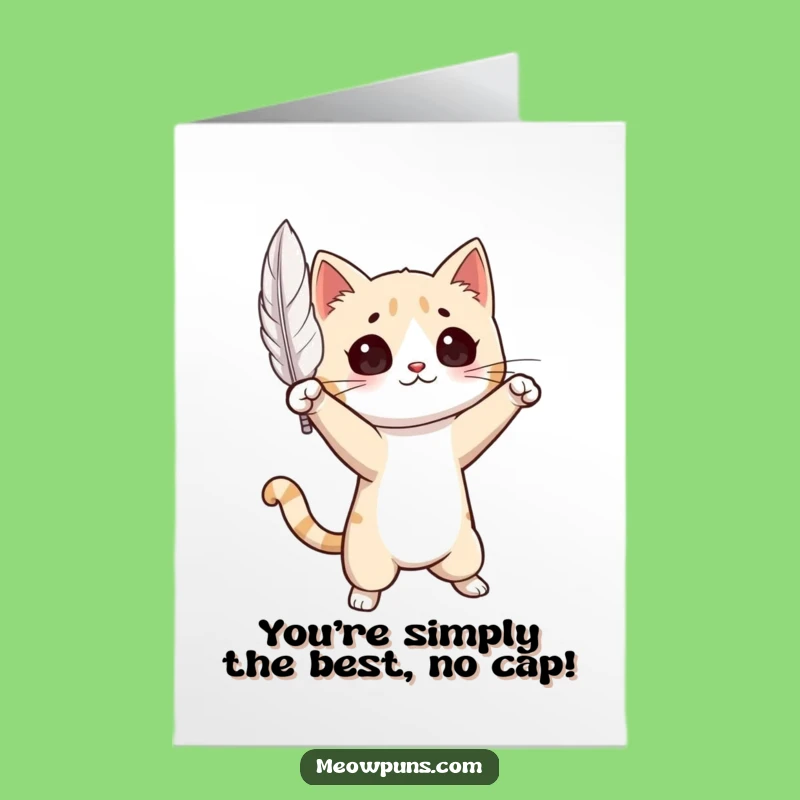 Free Printable Congrats Card: Dramatic Cat Wins, Feather Moment, DIY Downloadable Gift