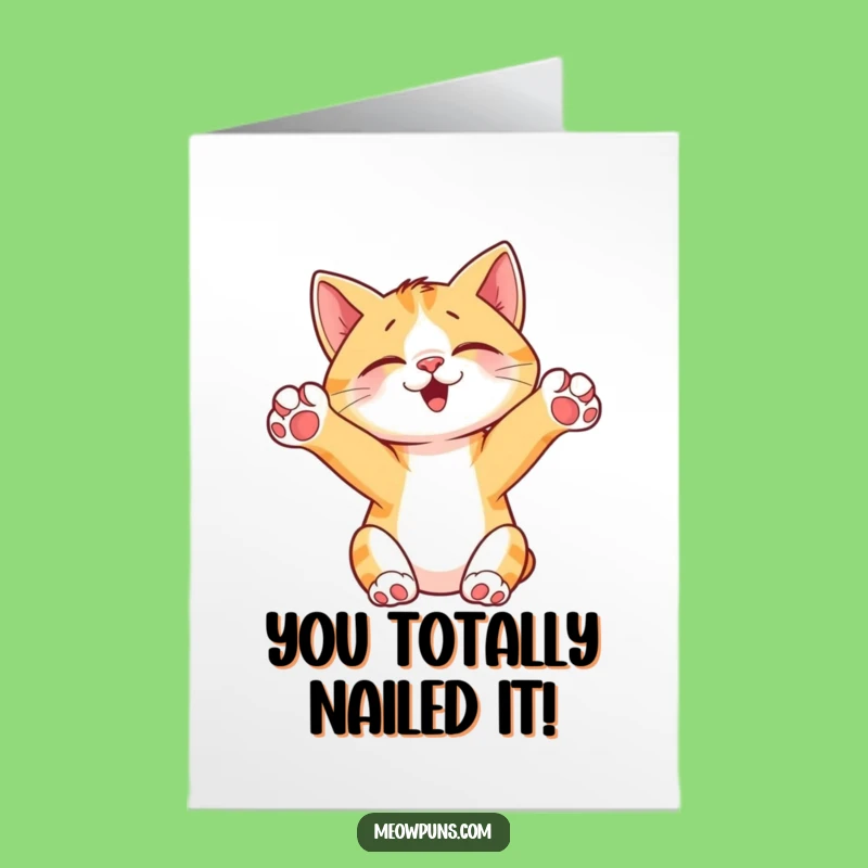Free Printable Congrats Card: Happy Cat Stretch - Easy Downloadable Gift