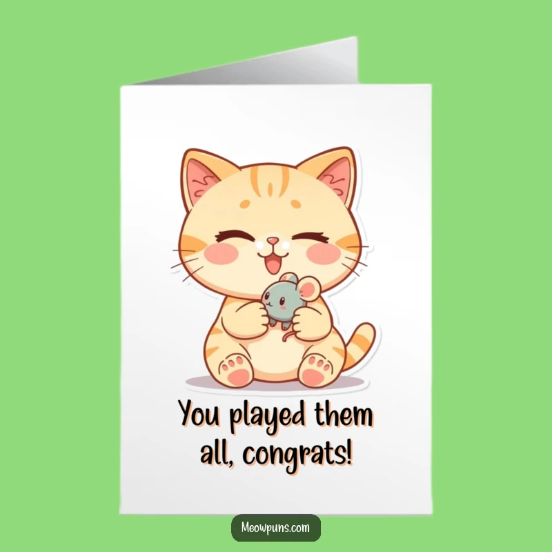 Free Printable Congrats Card: Winking Cat, Mouse Toy - Clever Download